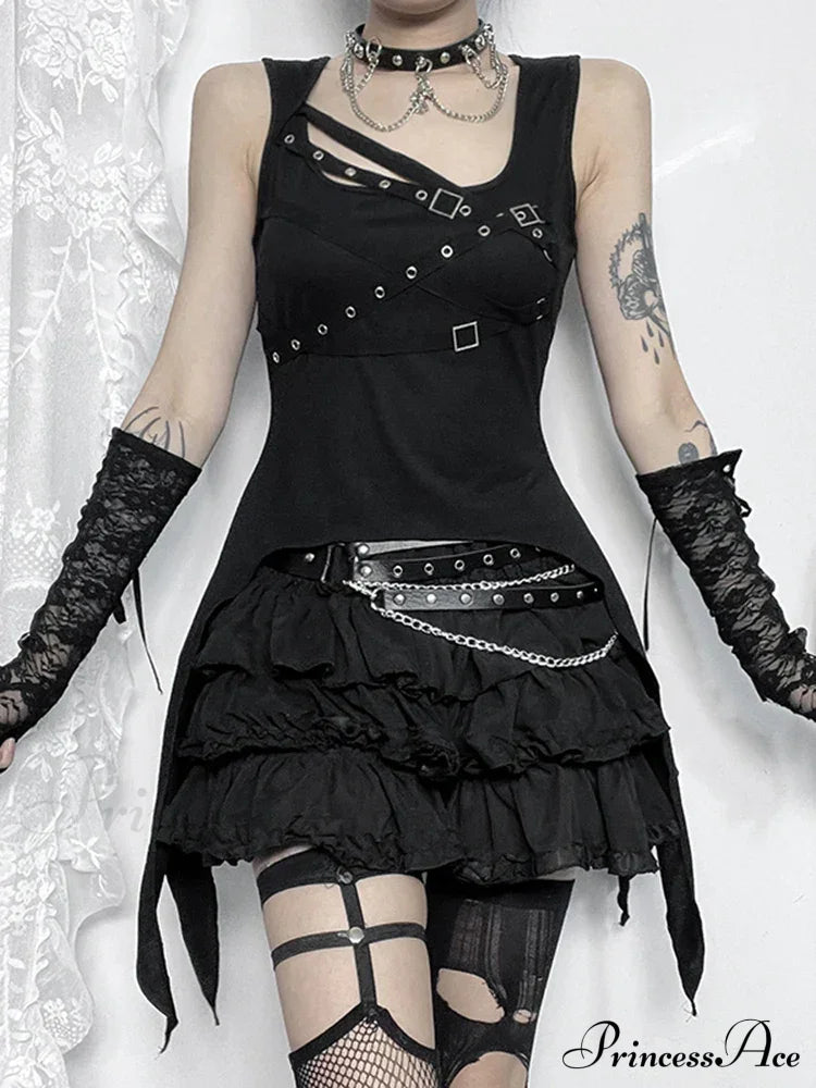 Gothic Irregular Harajuku Y2K Sleeveless Crop Top Halloween