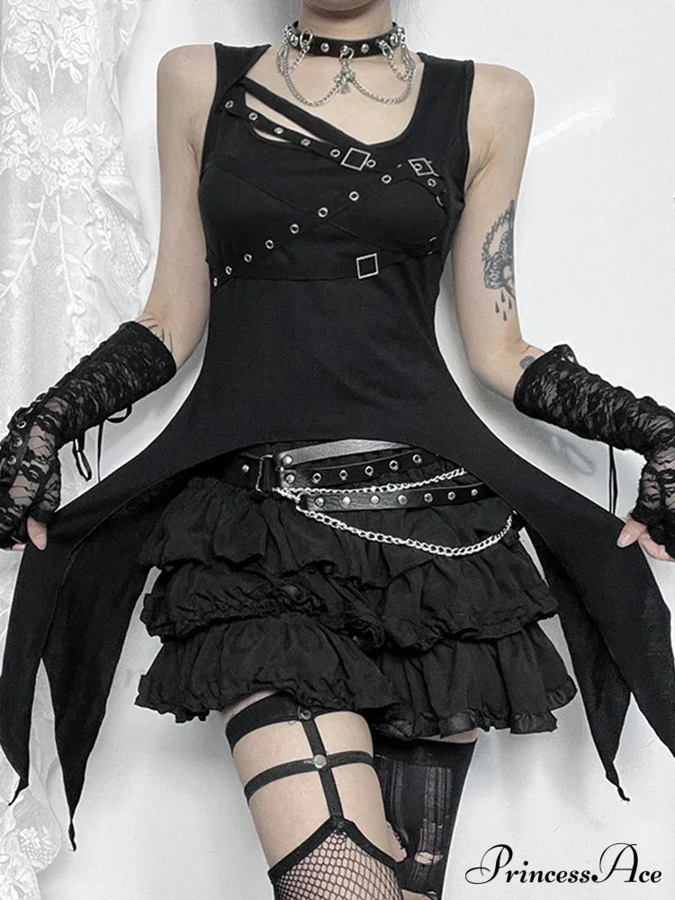 Gothic Irregular Harajuku Y2K Sleeveless Crop Top Halloween