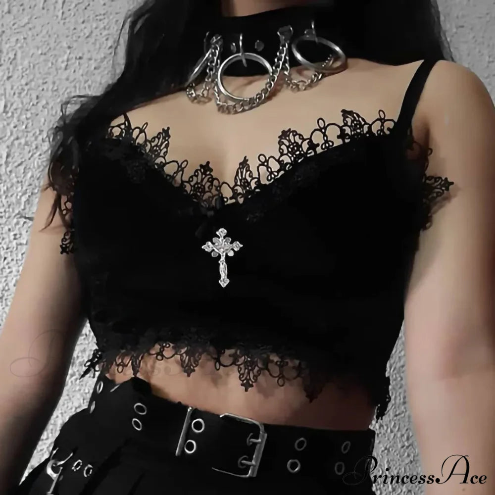 Gothic Lace Bandage Velvet Sleeveless Crop Top Black / S Halloween