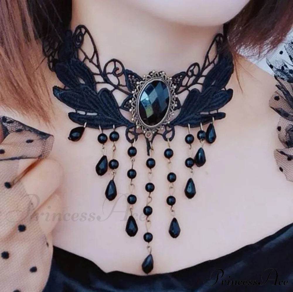 Gothic Lace Choker Necklace Black Punk Minimalist Black Halloween