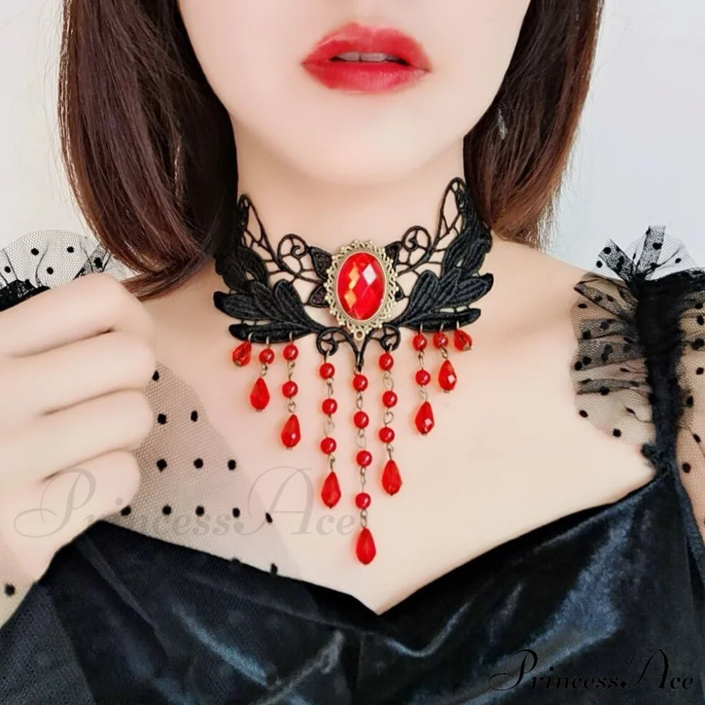 Gothic Lace Choker Necklace Black Punk Minimalist Red Halloween