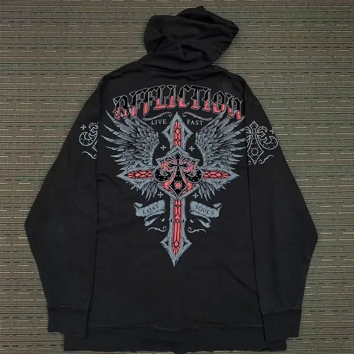 Gothic Letter Print Fall Hoodie black 12 / S