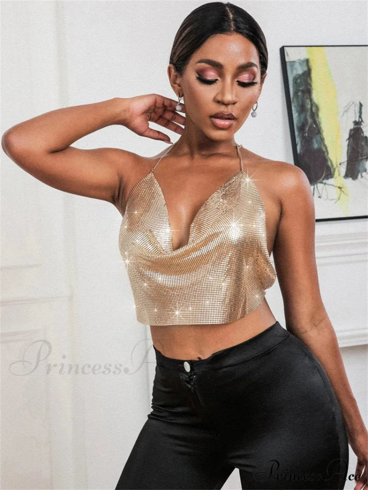 Gothic Party Club Corset Rhinestones Crop Top Gold2 / S Halloween