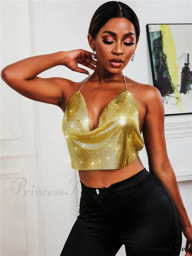 Gothic Party Club Corset Rhinestones Crop Top Golden / S Halloween