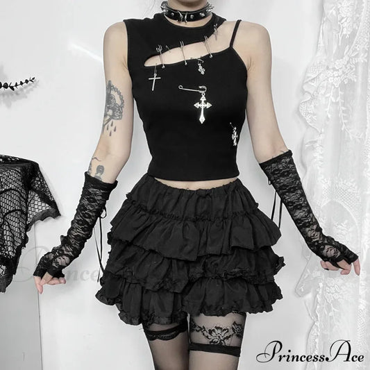 Gothic Punk Fashion Cross Bustier Crop Top Black / S Halloween