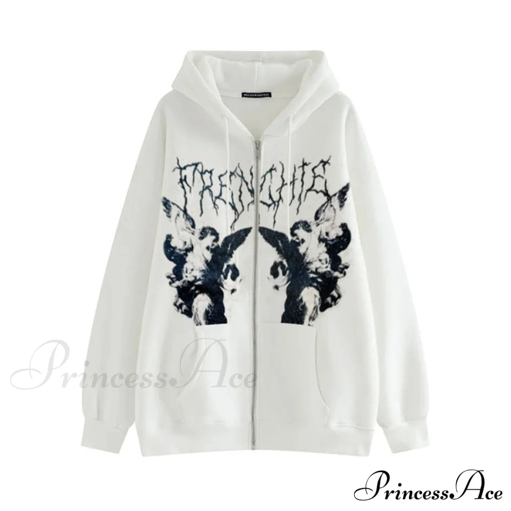 Gothic Punk Skeleton Print Hoody Jacket White / M