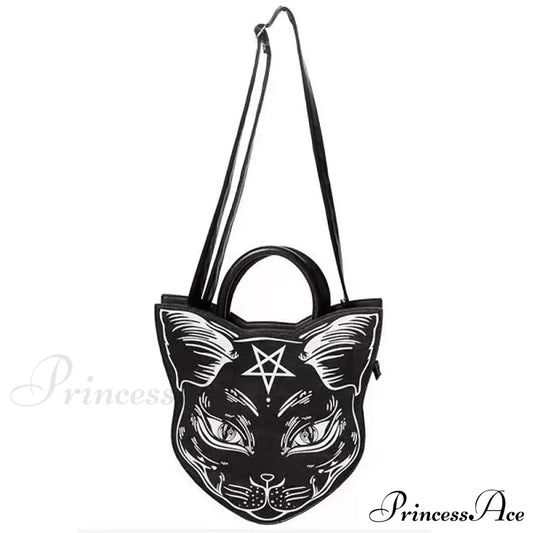 Gothic Punk Style Pentacle Cat Top Handle Fashion Bag Black / (30Cm Halloween