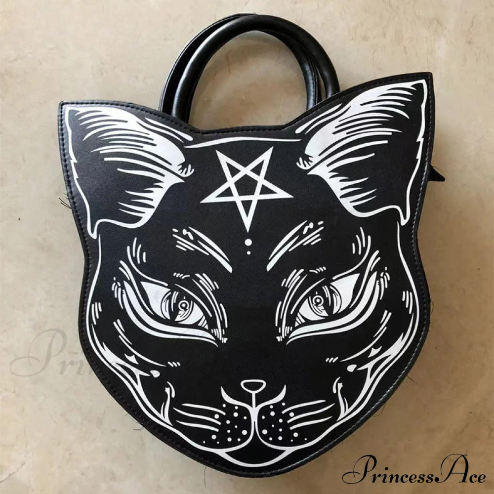 Gothic Punk Style Pentacle Cat Top Handle Fashion Bag Halloween