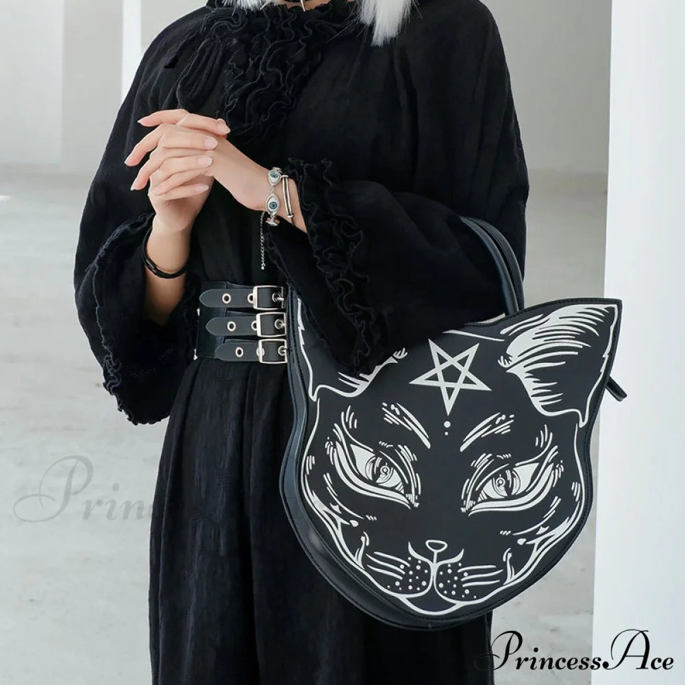 Gothic Punk Style Pentacle Cat Top Handle Fashion Bag Halloween