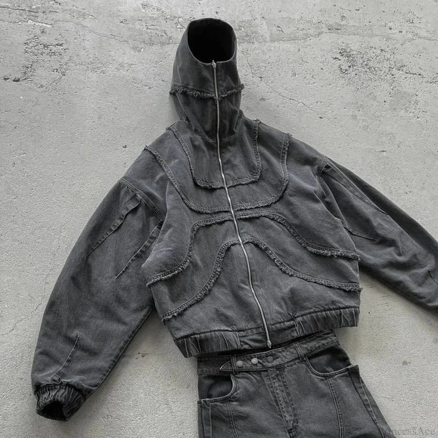 Gothic Punk Washed Zipper Hoodie