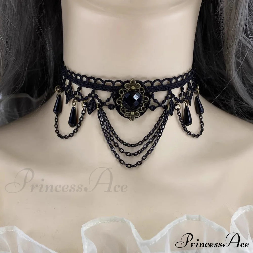 Gothic Retro Black Lace Tassel Collar Choker Necklace Halloween