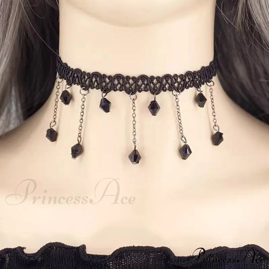 Gothic Retro Black Lace Tassel Collar Choker Necklace Black Halloween