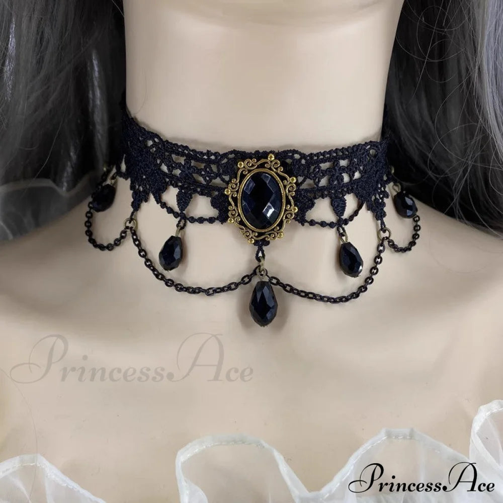 Gothic Retro Black Lace Tassel Collar Choker Necklace Halloween