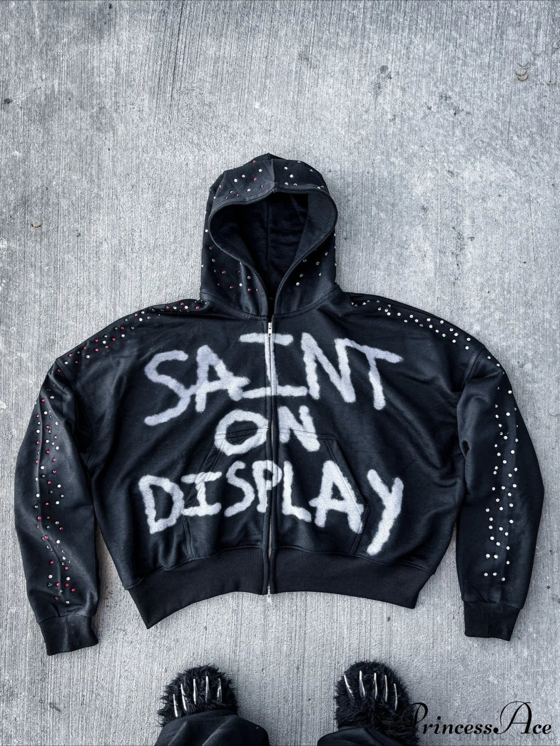 Gothic Rock Letter Print Hoodie Black / S