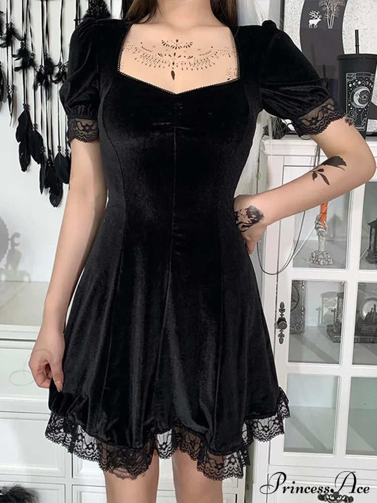 Gothic Sexy Black Y2K Harajuku Vintage Lolita Backless Mini Women Aesthetic Punk High Waist Party