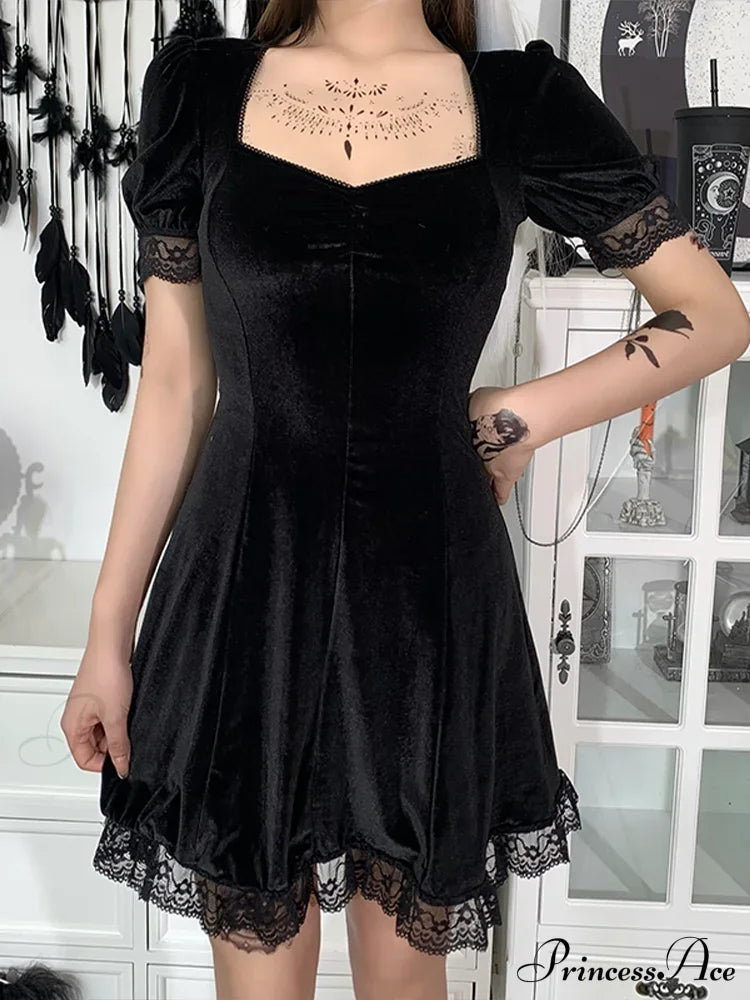 Gothic Sexy Black Y2K Harajuku Vintage Lolita Backless Mini Women Aesthetic Punk High Waist Party