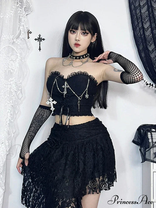 Gothic Sexy Harajuku Strapless E Girl Grunge Crop Top Black / S Halloween