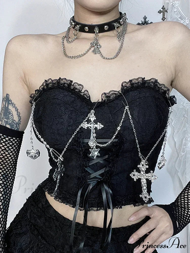 Gothic Sexy Harajuku Strapless E Girl Grunge Crop Top Halloween