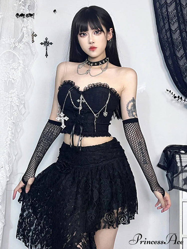 Gothic Sexy Harajuku Strapless E Girl Grunge Crop Top Halloween