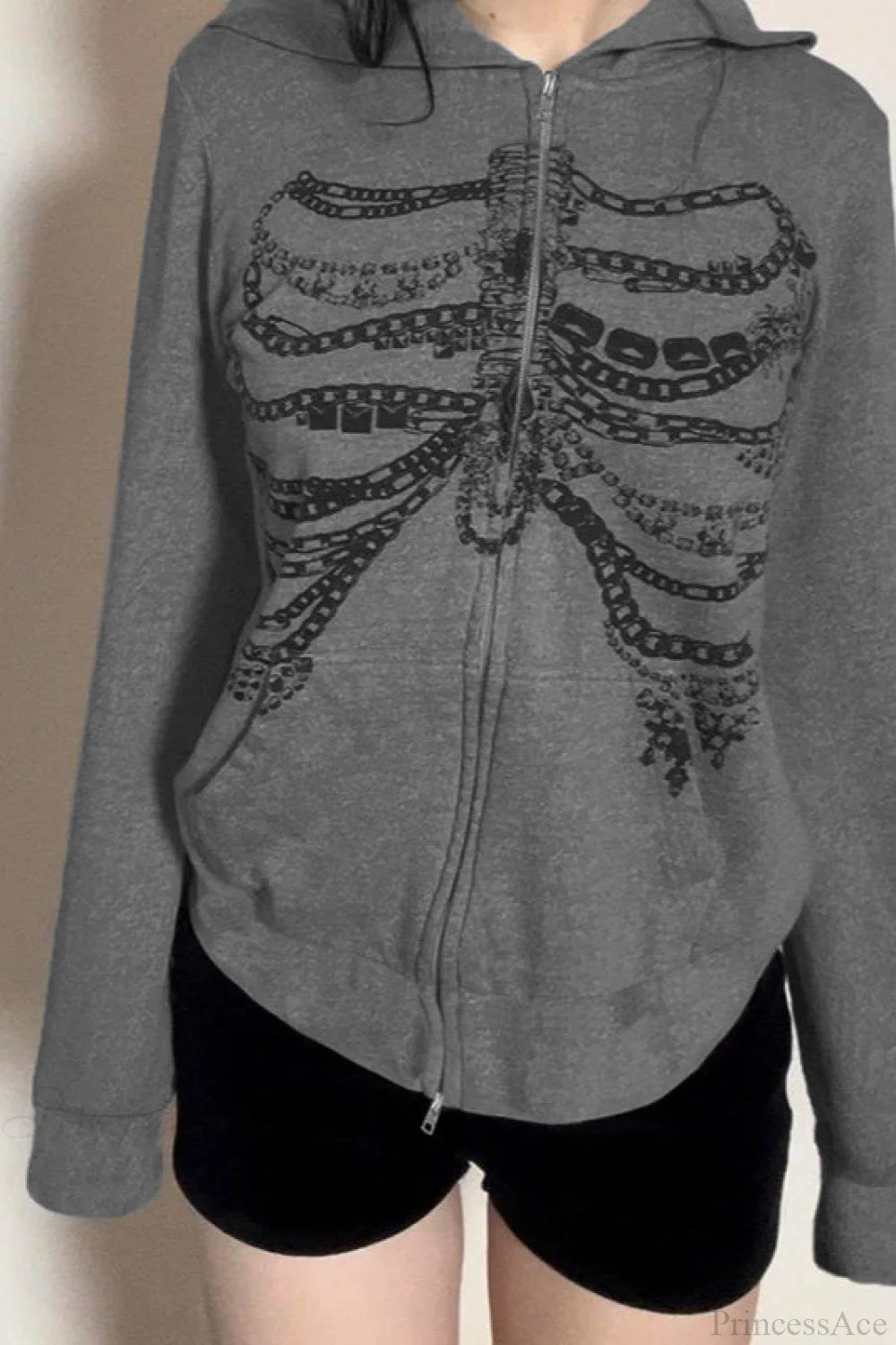Gothic Skeleton Chain Zip Hoodie