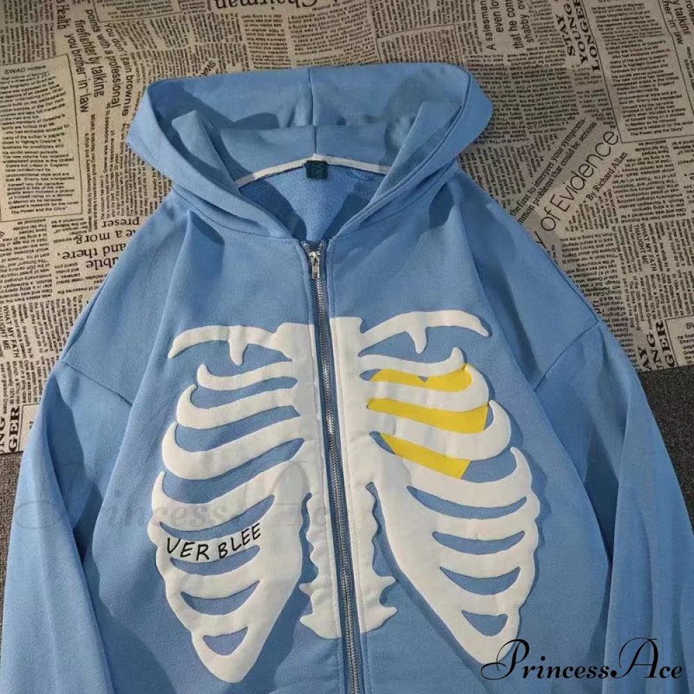 Gothic Skeleton Print Hoodies Blue / M Sweatshirts & Hoodies-L