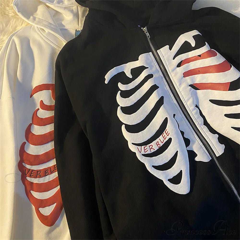 Gothic Skeleton Print Hoodies Sweatshirts & Hoodies-L