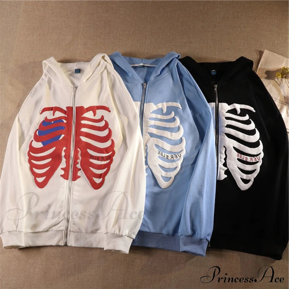 Gothic Skeleton Print Hoodies Sweatshirts & Hoodies-L