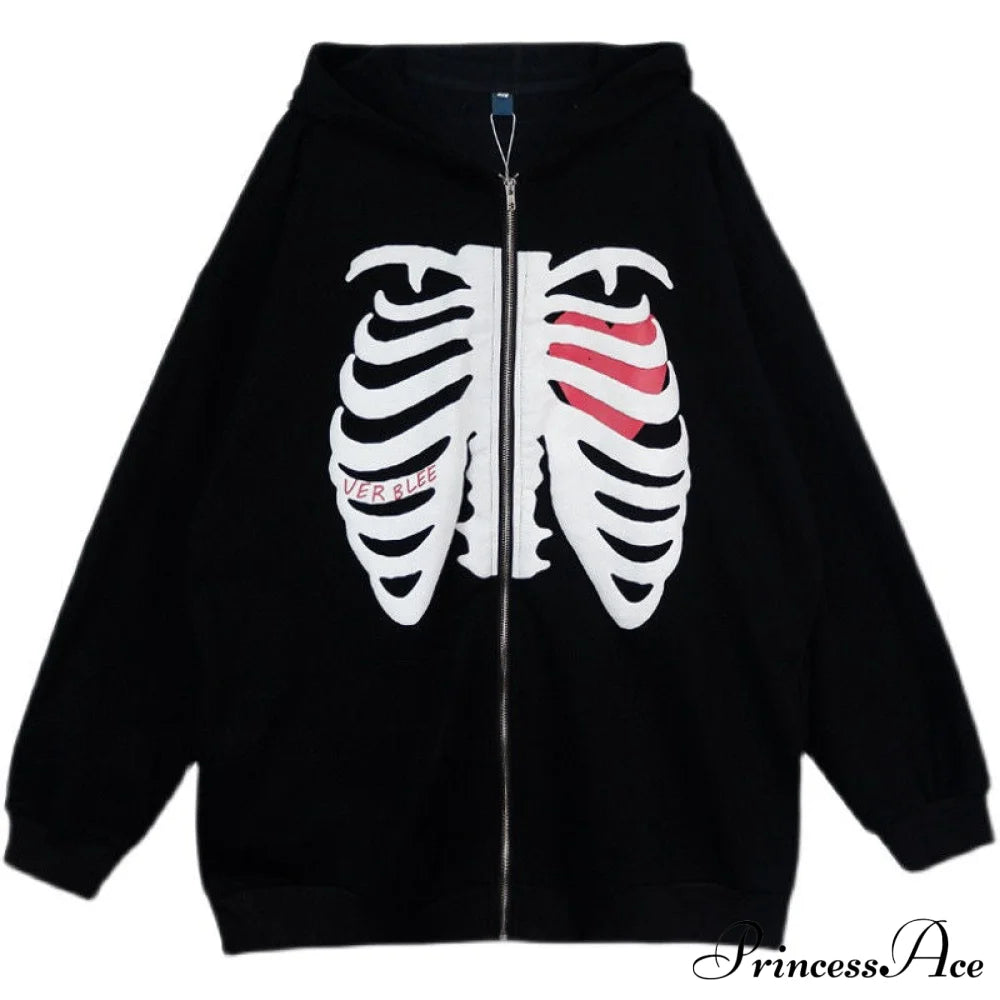 Gothic Skeleton Print Hoodies Sweatshirts & Hoodies-L