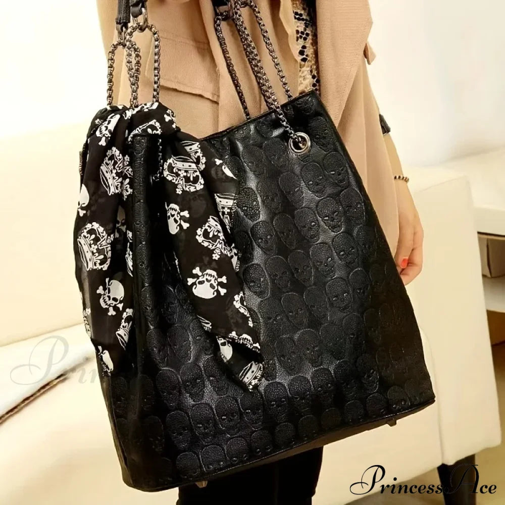 Gothic Skull Print Punk Scarf Decor Trendy Crossbody Tote Shoulder Bag Halloween