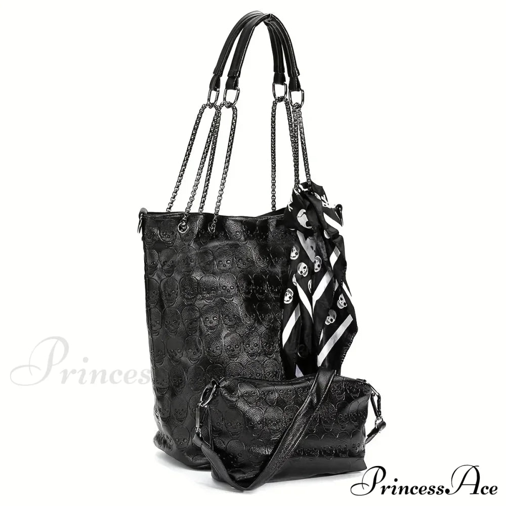 Gothic Skull Print Punk Scarf Decor Trendy Crossbody Tote Shoulder Bag Halloween