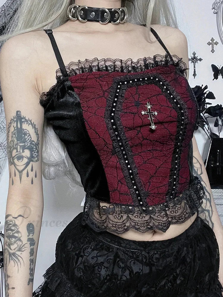 Gothic Spider Web Lace Harajuku Camisole Crop Top Halloween