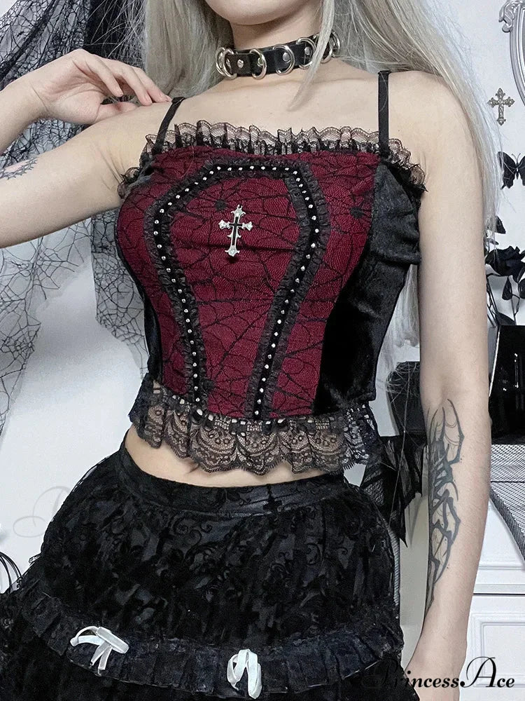 Gothic Spider Web Lace Harajuku Camisole Crop Top Halloween