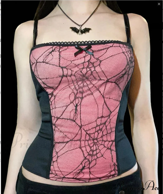 Gothic Spider Web Pattern Sleeveless Backless Zipper Crop Top Halloween