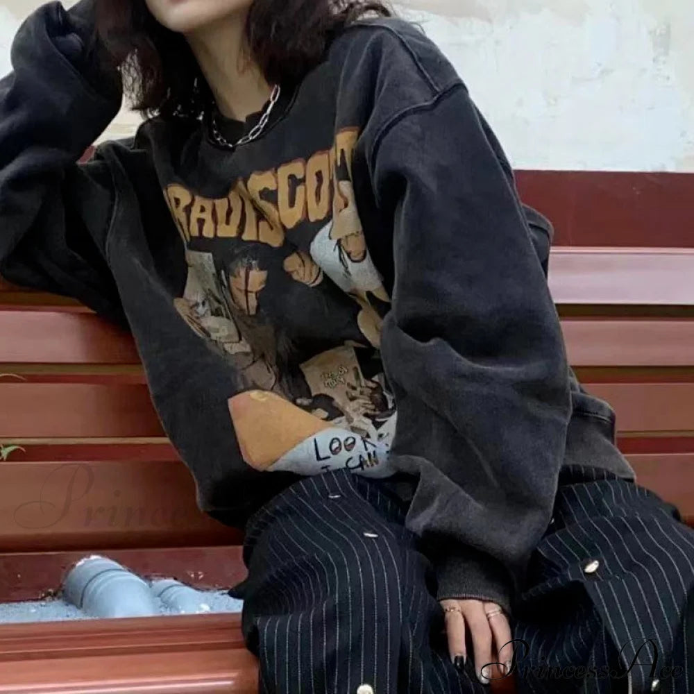 Gothic Streetwear Graphic Print Hoody Pullover