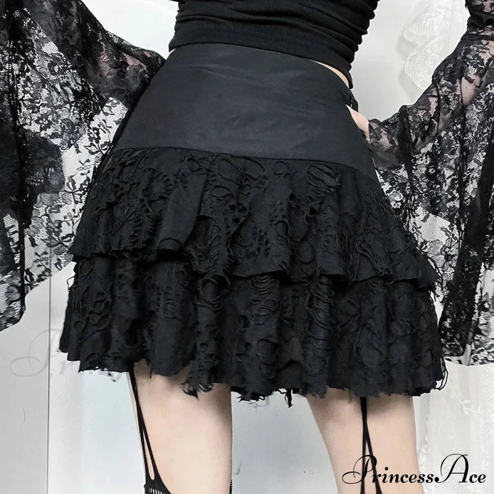 Gothic Style Sexy Lace Cake For Summer 2024 Women With Versatile Ripped Hole Fabric Skirt Halloween