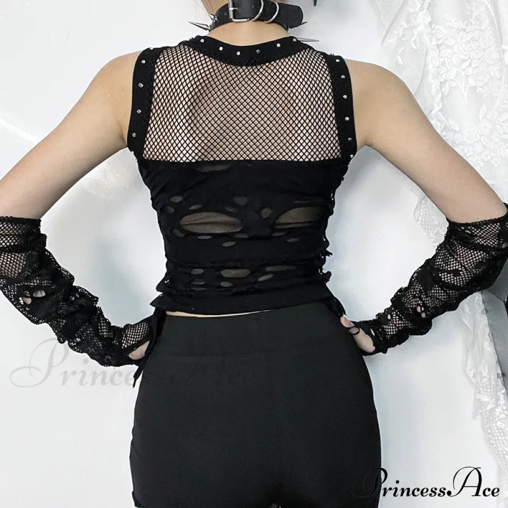 Gothic Trendy Sexy Fishnet Backless Steampunk Rave Party Crop Top Halloween