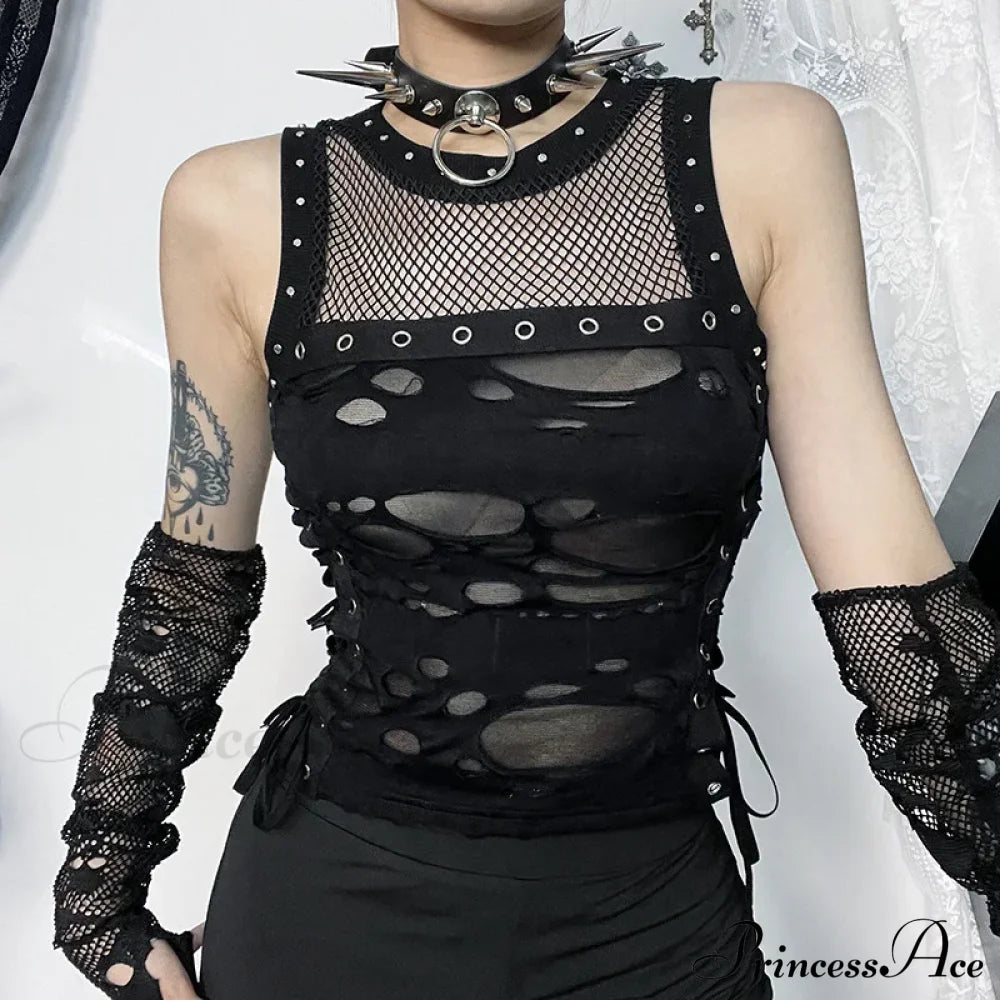 Gothic Trendy Sexy Fishnet Backless Steampunk Rave Party Crop Top Halloween