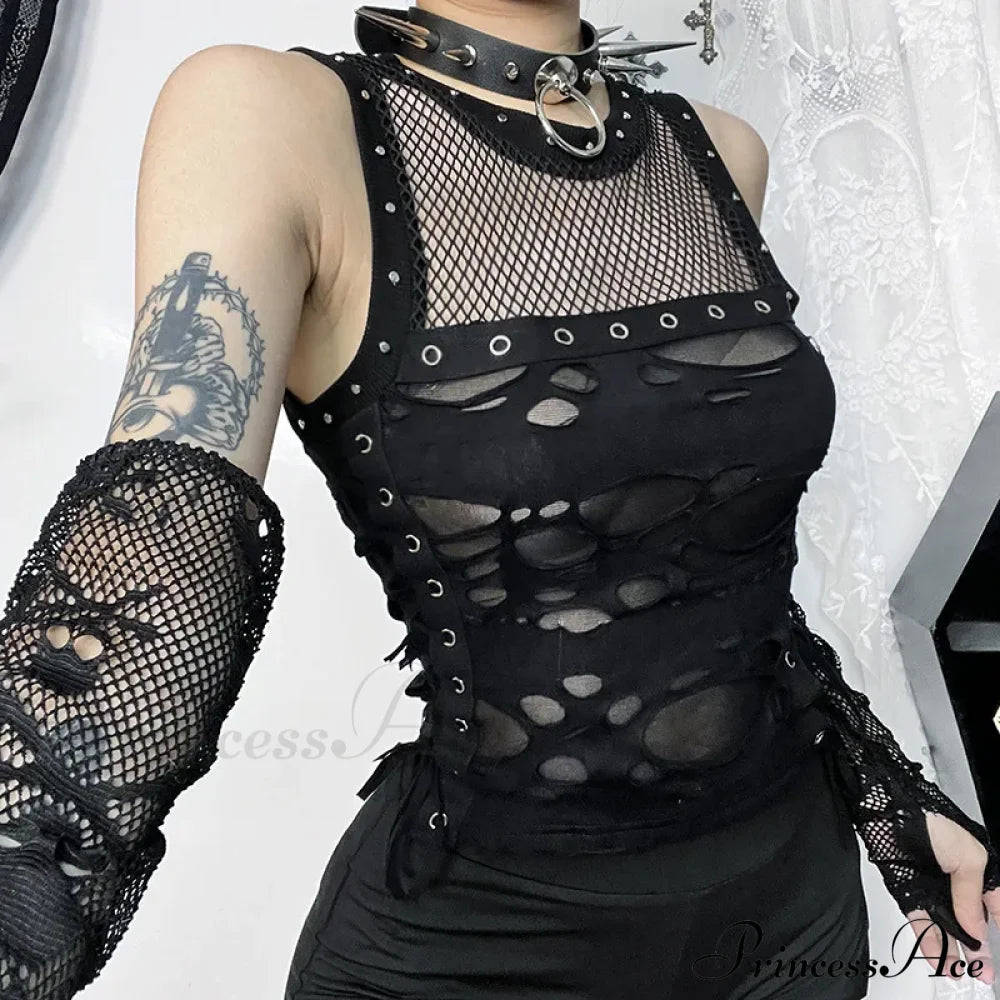 Gothic Trendy Sexy Fishnet Backless Steampunk Rave Party Crop Top Halloween