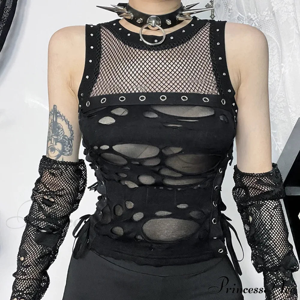 Gothic Trendy Sexy Fishnet Backless Steampunk Rave Party Crop Top Halloween