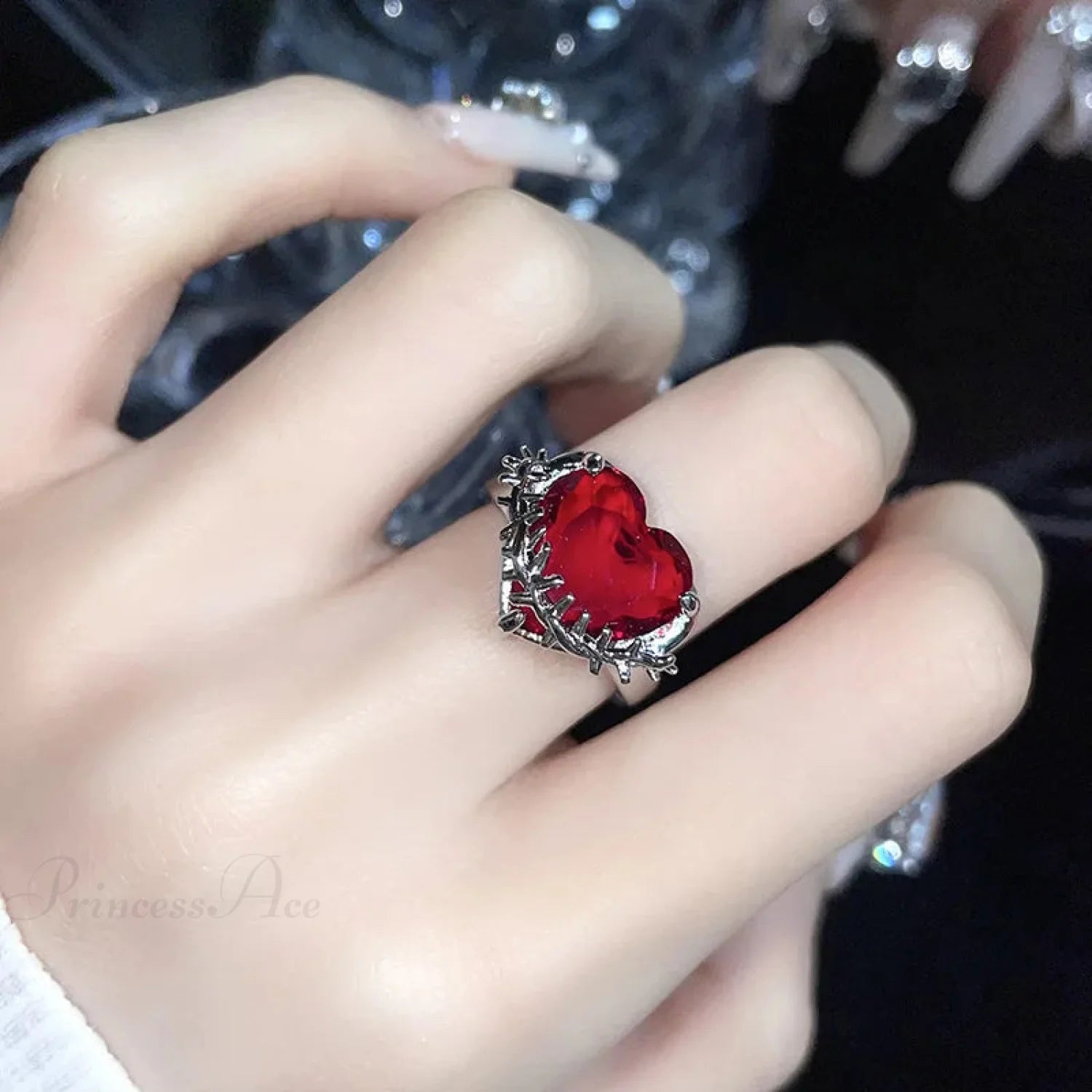 Gothic Unpredictable Stone Animal Ring red4