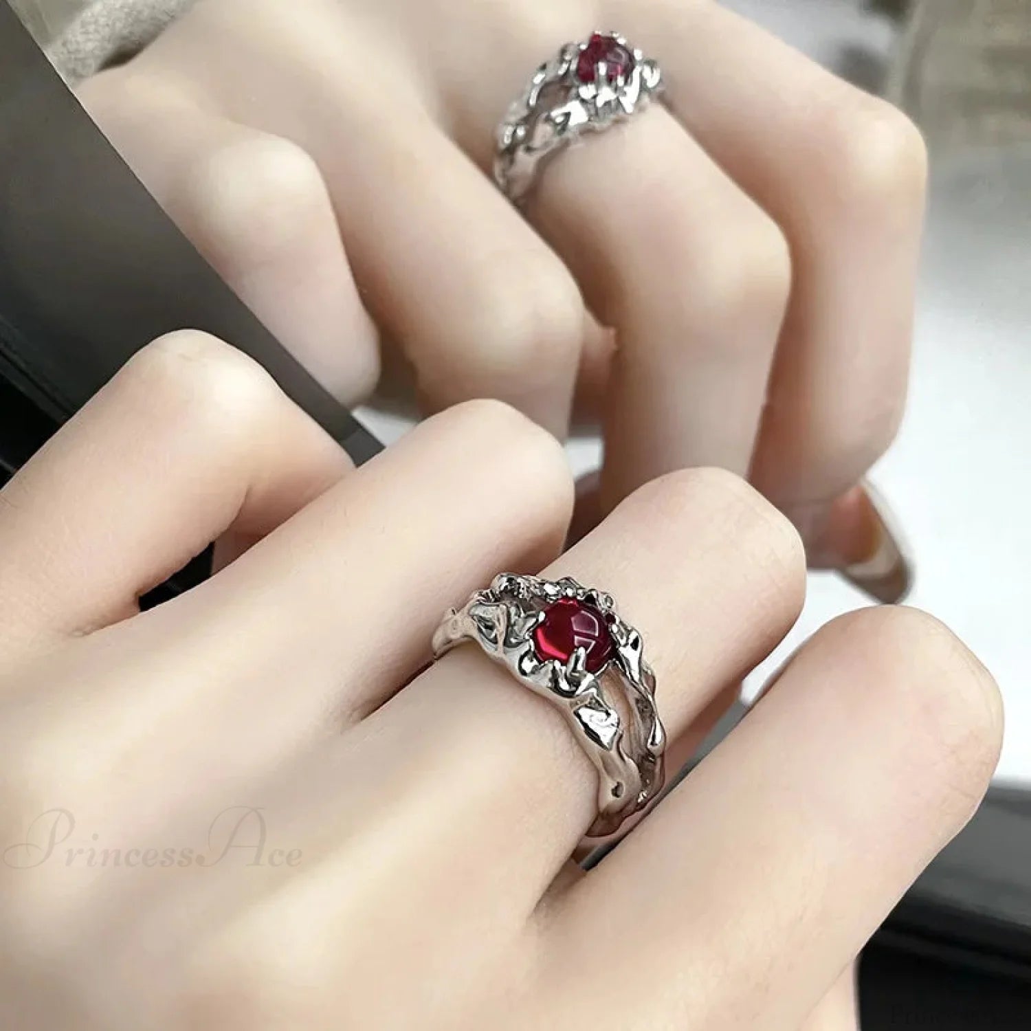 Gothic Unpredictable Stone Animal Ring red7