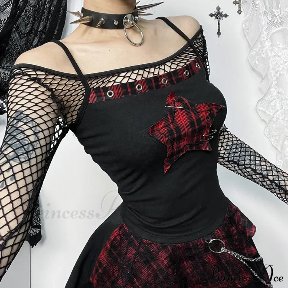 Gothic Vintage Punk Grunge Hip Hop Spaghetti Strap Star Ribbed Sleeveless Crop Top Halloween