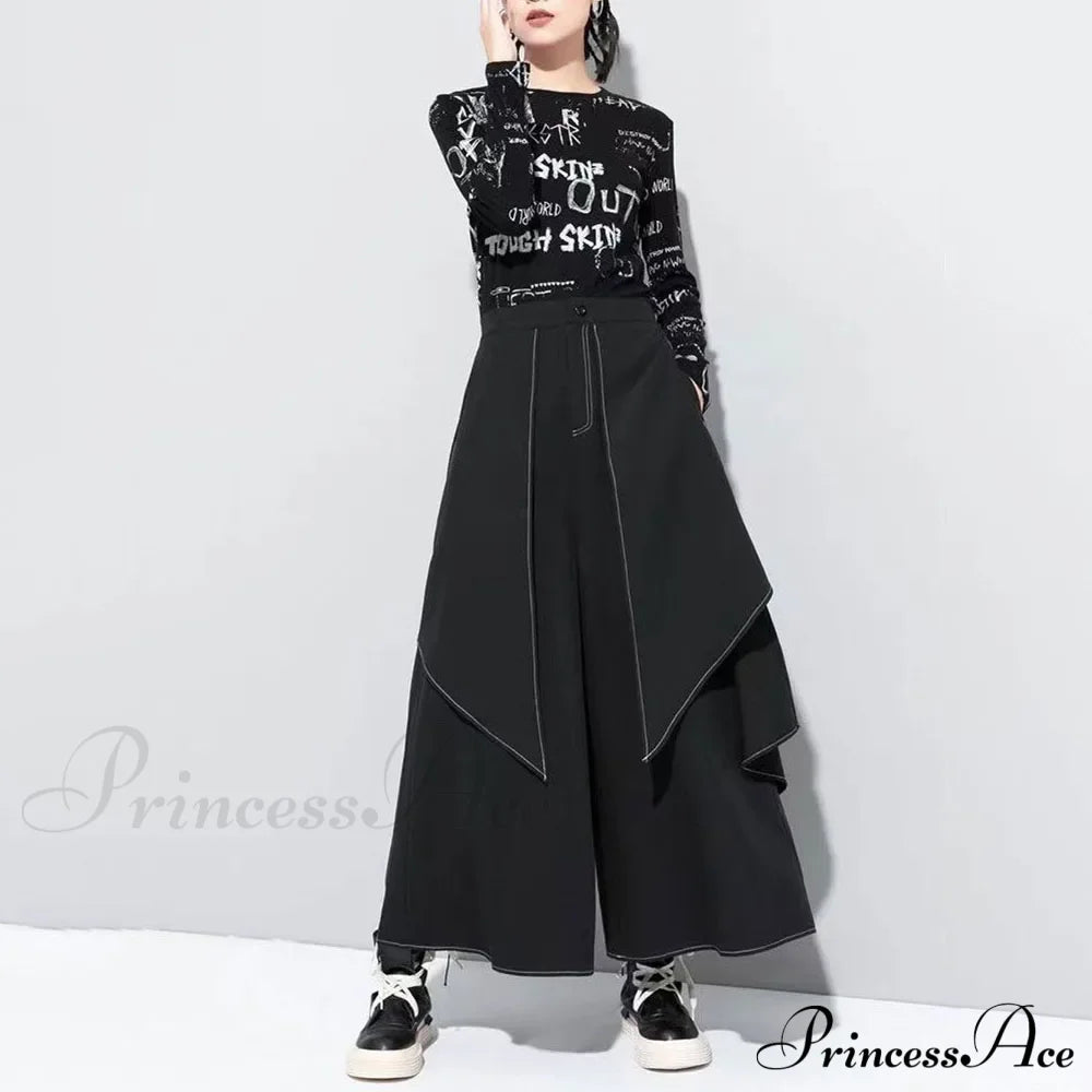 Gothic Y2K Double Layer Casual Culottes Streetwear Samurai Pants Halloween