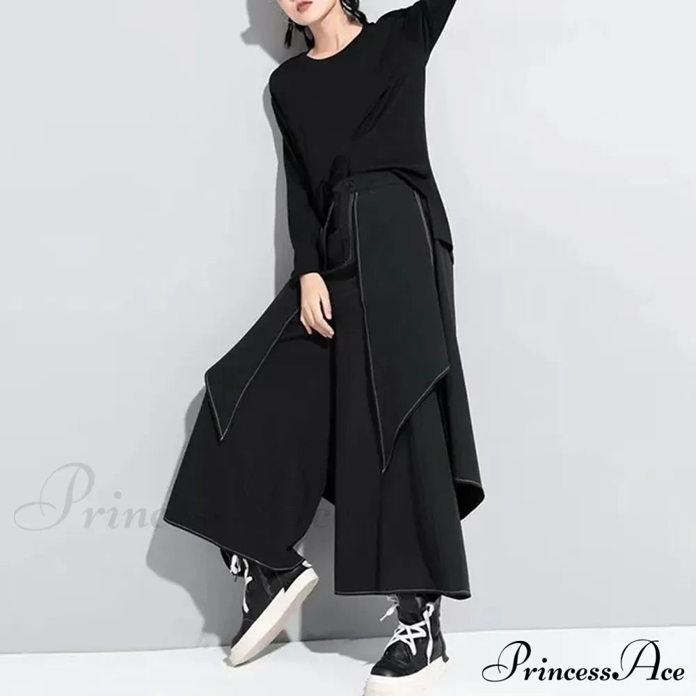 Gothic Y2K Double Layer Casual Culottes Streetwear Samurai Pants Halloween