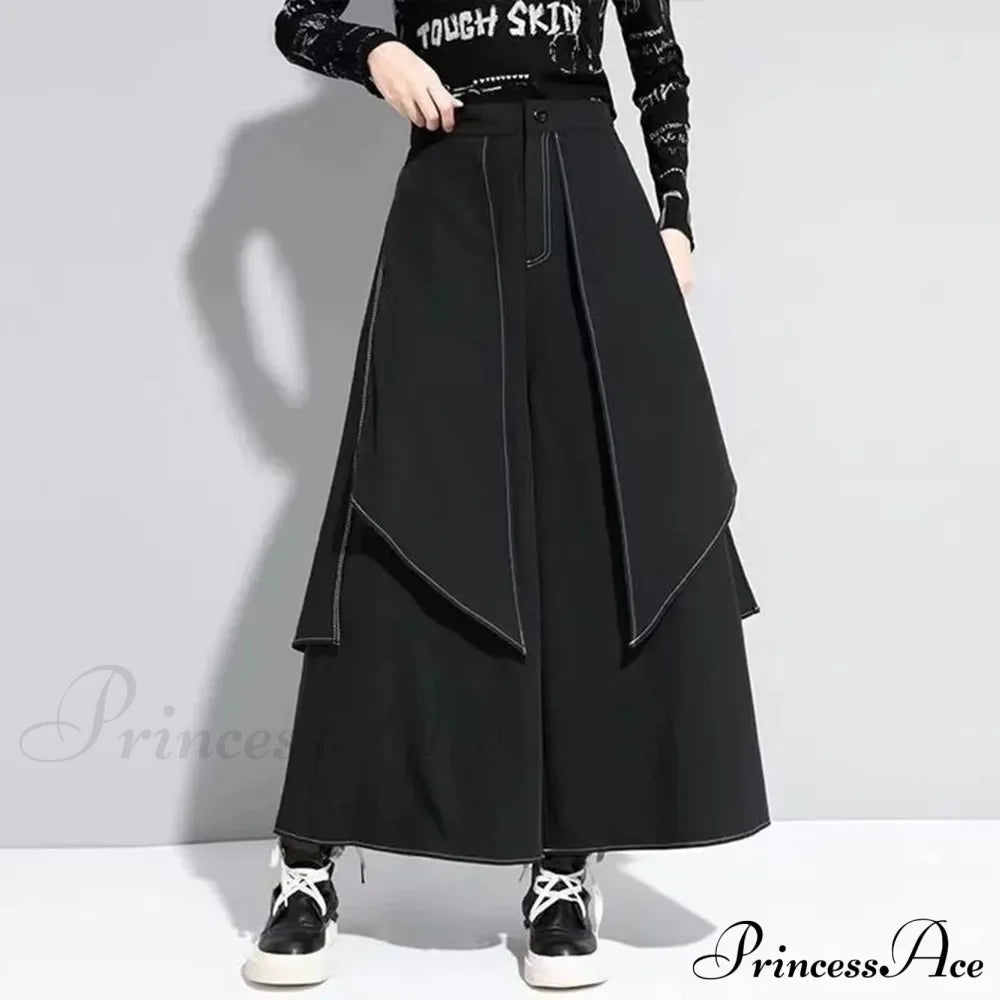 Gothic Y2K Double Layer Casual Culottes Streetwear Samurai Pants Halloween