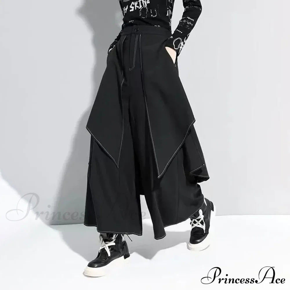 Gothic Y2K Double Layer Casual Culottes Streetwear Samurai Pants Halloween