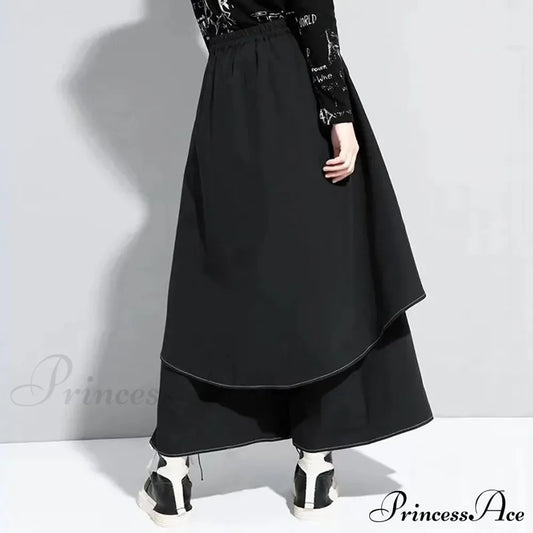 Gothic Y2K Double Layer Casual Culottes Streetwear Samurai Pants Halloween