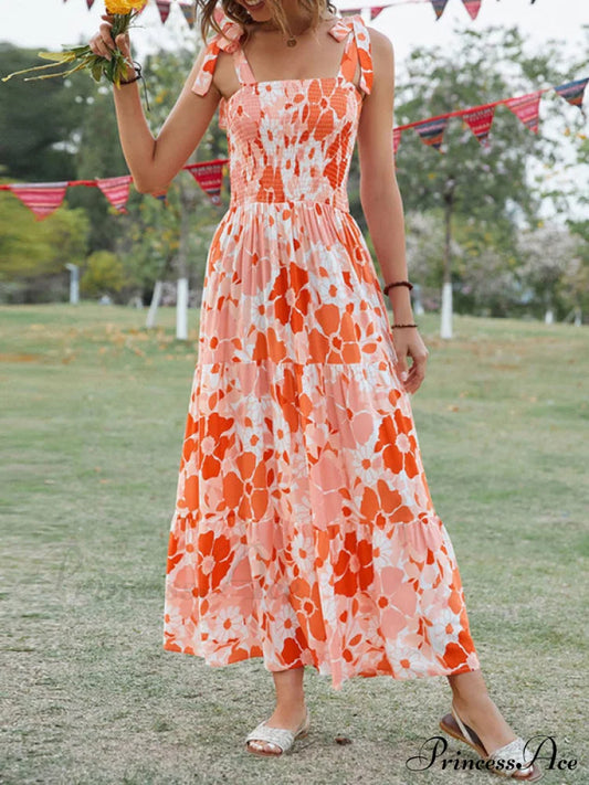 Gown Flowered Long For Resort Women Orange / S