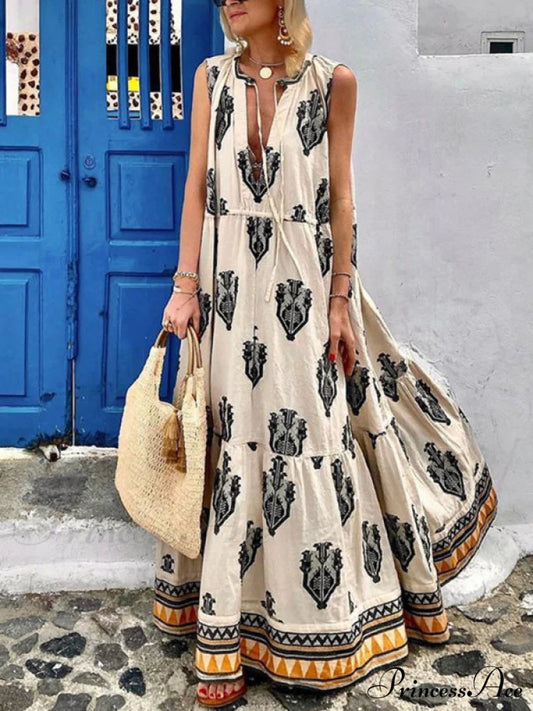 Gown For Design Full-Length Sleeveless Bohemian Women Cracker Khaki / S Women’s Dress