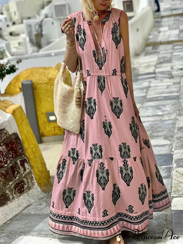 Gown For Design Full-Length Sleeveless Bohemian Women Pink / S Women’s Dress